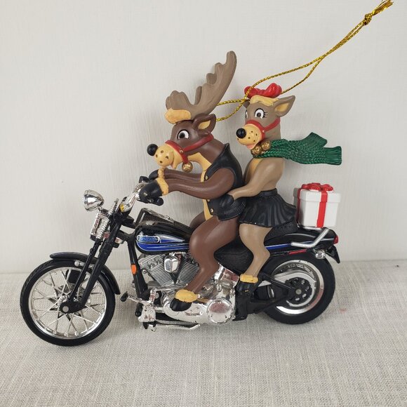 Harley Davidson Christmas Ornament Two For the Road Reindeer Spinning Wheels - Picture 1 of 5